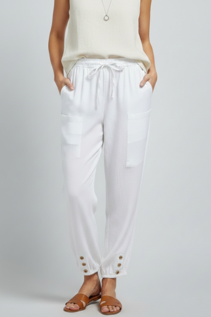 Women’s Trousers with Drawstring Waist and Button Hem