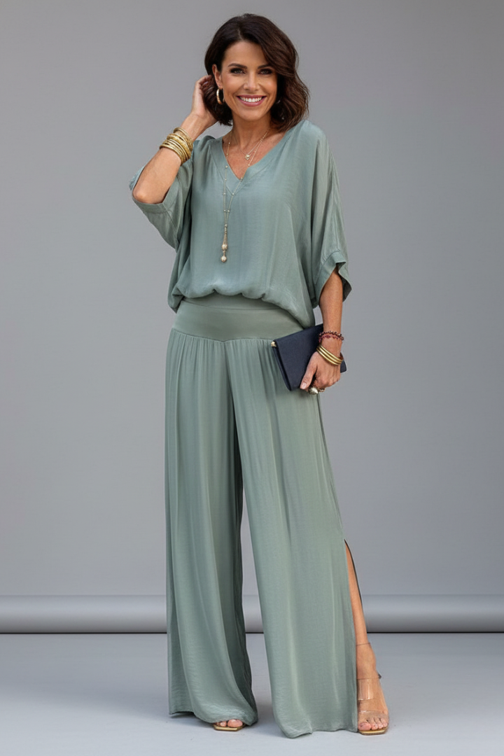 Women’s Chiffon Two-Piece Wide-Leg Set