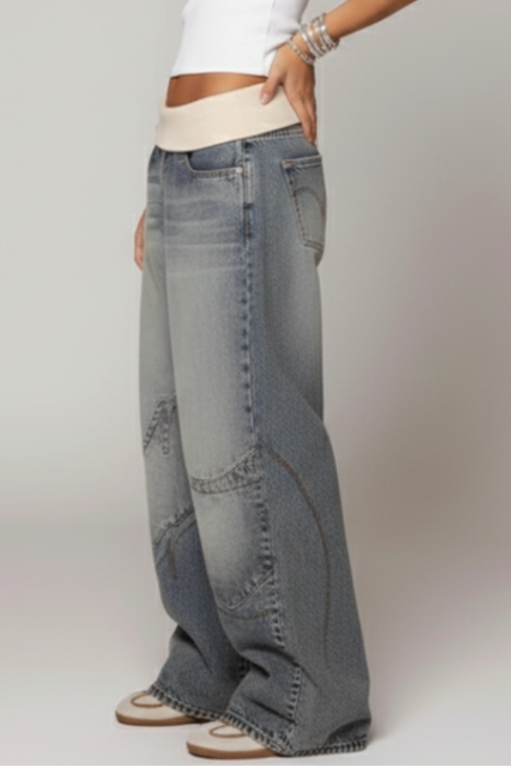 Women’s Casual Baggy Wide-Leg Denim Trousers