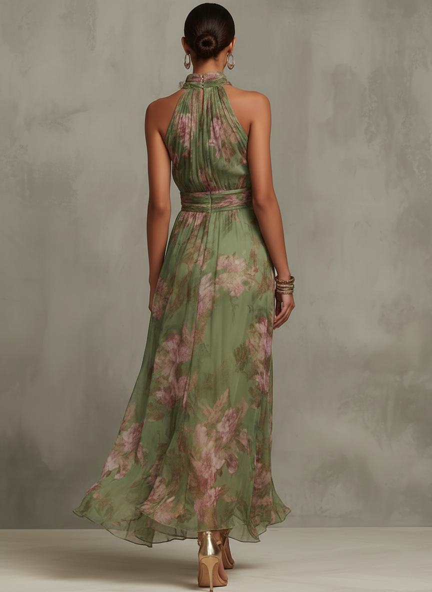 Marianne | Floral Chiffon Halter-Neck Maxi Dress