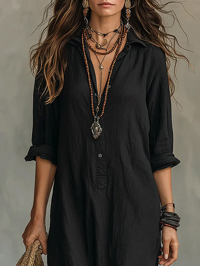 Céline™ | Relaxed Button-Front Maxi Dress