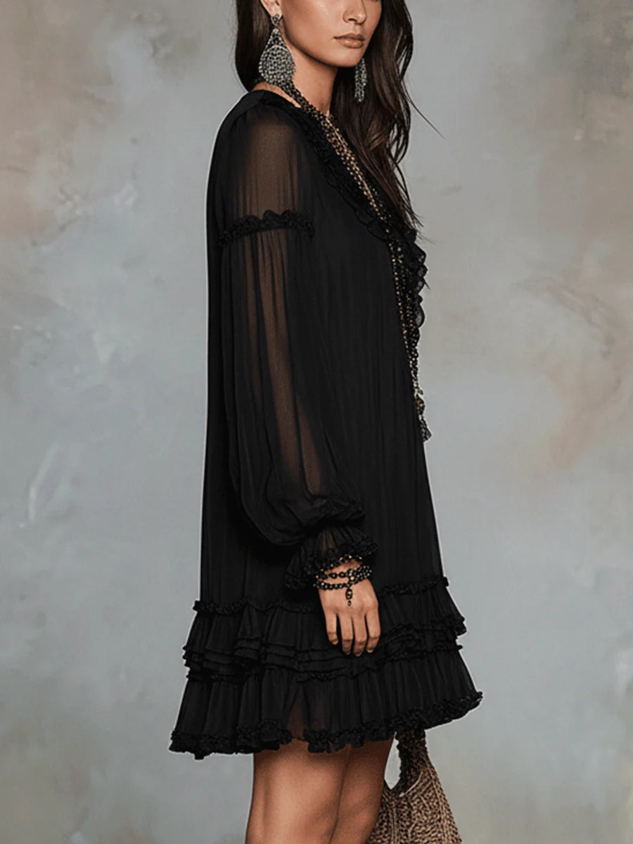 Delphine™ | Boho Ruffle Mini Dress