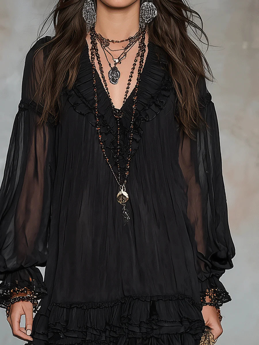 Delphine™ | Boho Ruffle Mini Dress