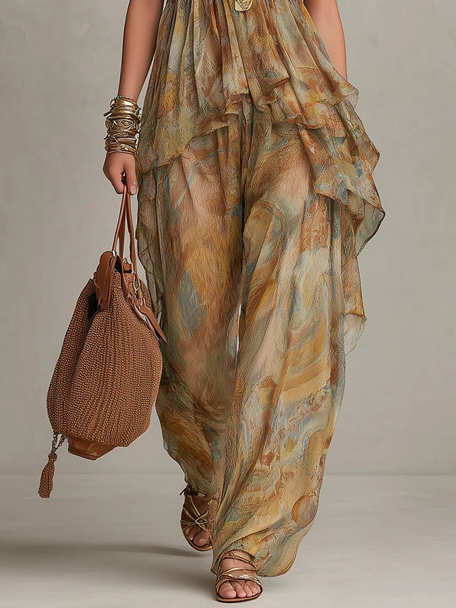 Solène™ | Printed Ruffled Camisole and Wide-Leg Pants Set