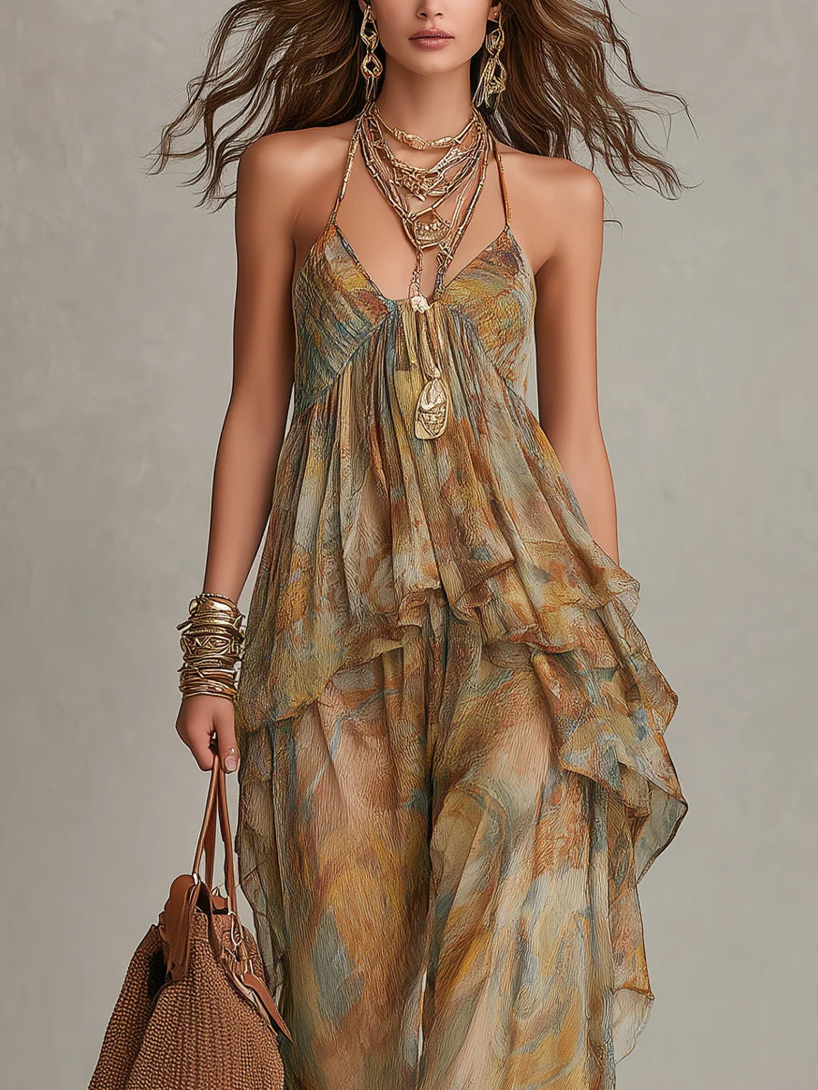 Solène™ | Printed Ruffled Camisole and Wide-Leg Pants Set