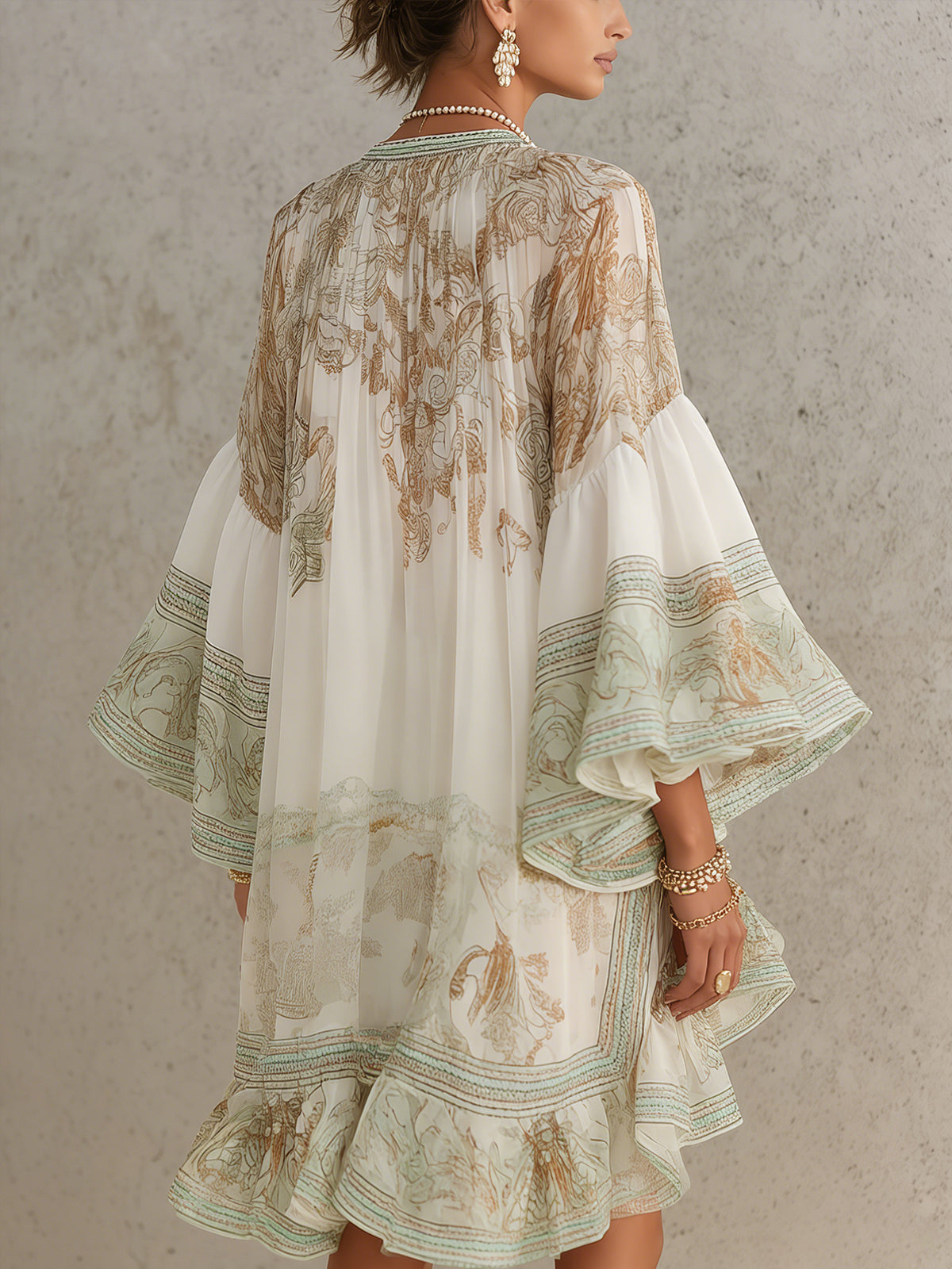 Lucinda™ | Ruffled Sleeve Mini Dress with Striped Hem