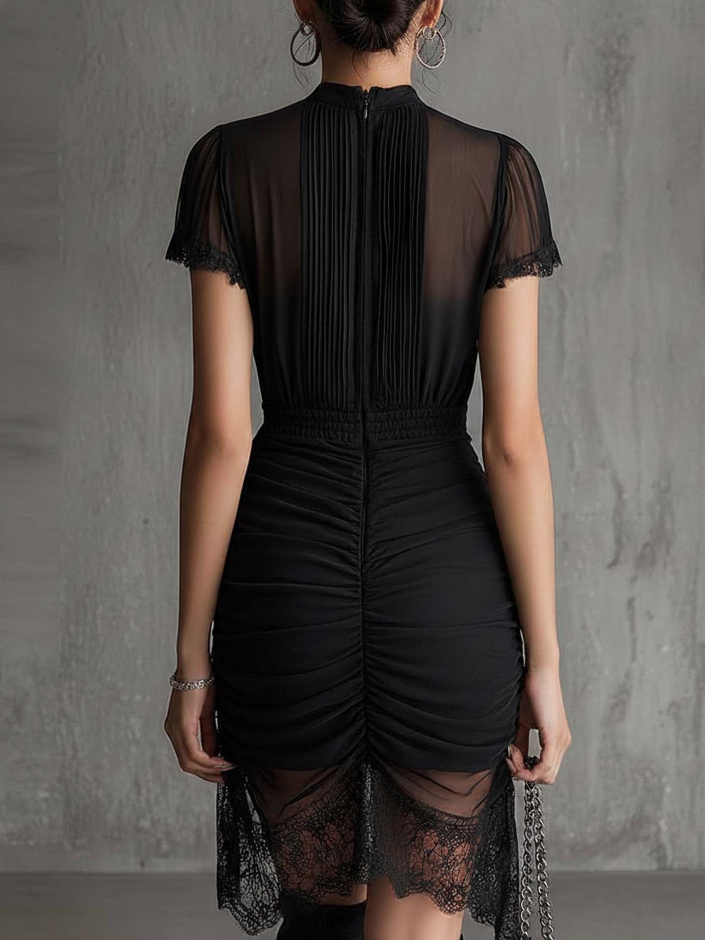 Tivienne™ | Pleated Waist Lace-Trimmed Mini Dress