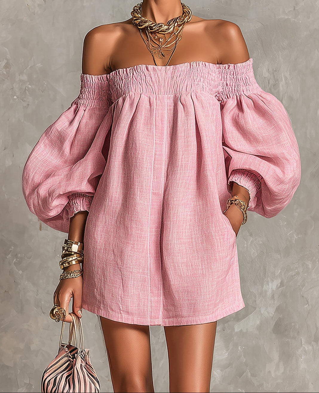 Cosima | Off-Shoulder Lantern-Sleeve A-Line Dress