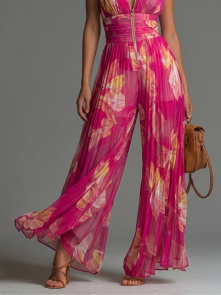 Kalindra™ | Floral Pleated Wide-Leg Jumpsuit