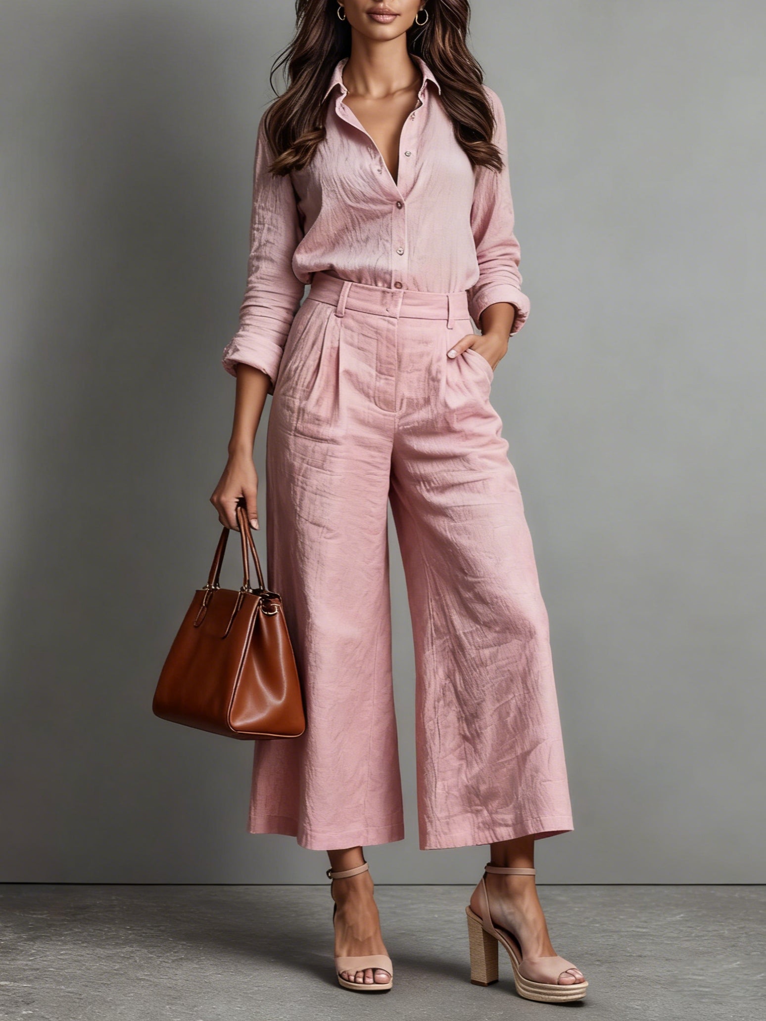 Evelyne™ | Two Piece Set for Women with Wide Leg Pants and Button Down Shirt