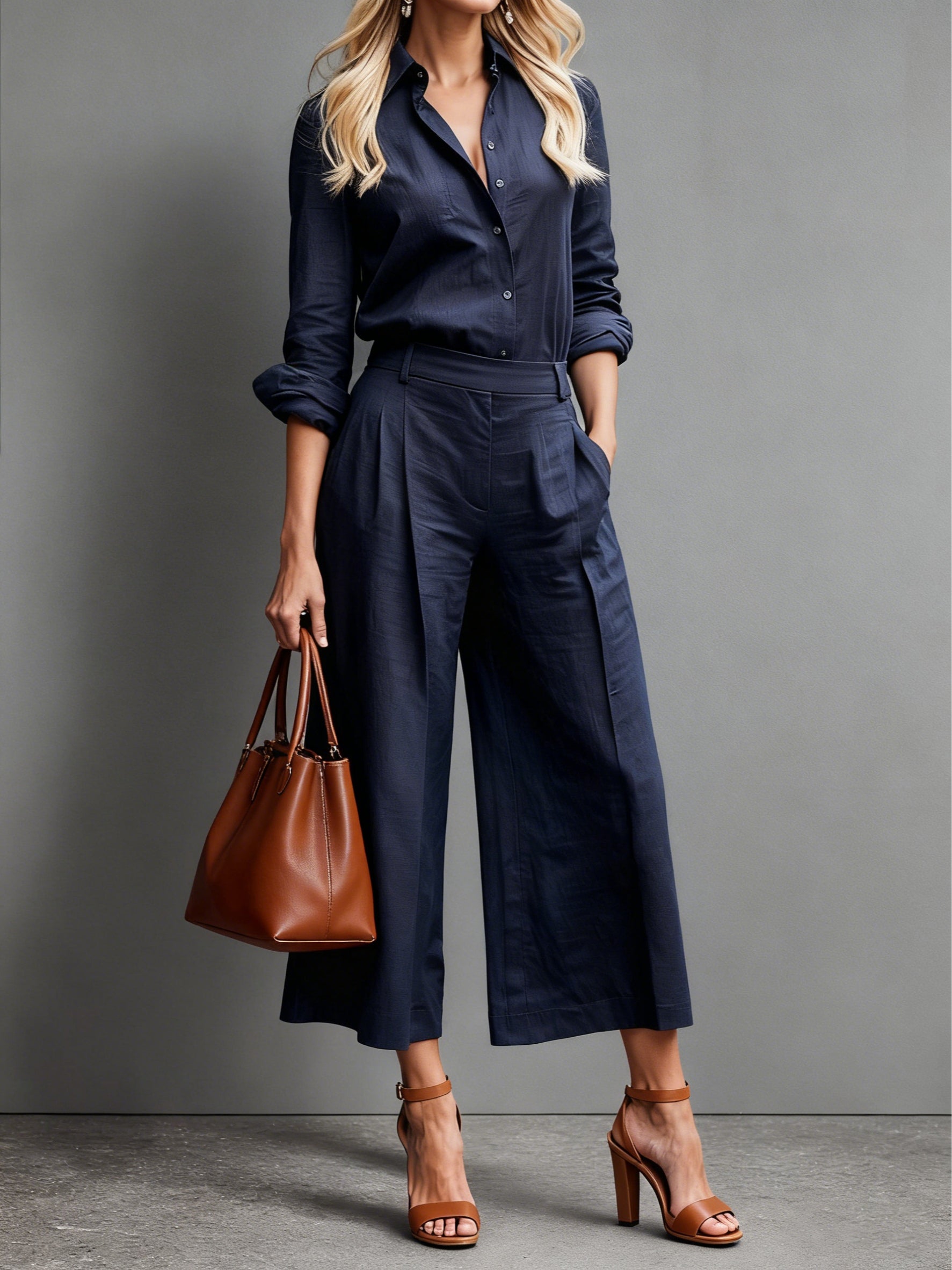Evelyne™ | Two Piece Set for Women with Wide Leg Pants and Button Down Shirt