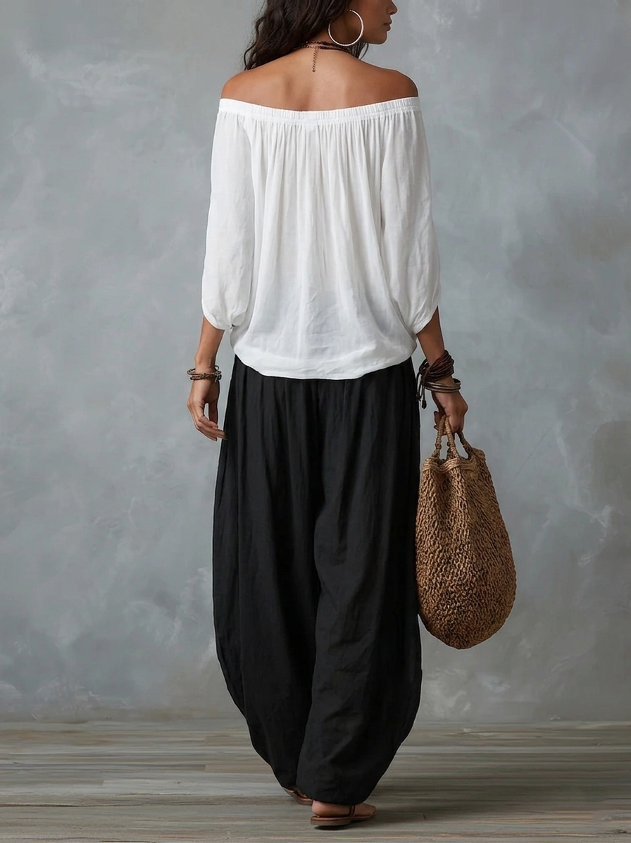 Galatea™ | Off-the-Shoulder Top and Loose-Fitting Lantern Pants Set