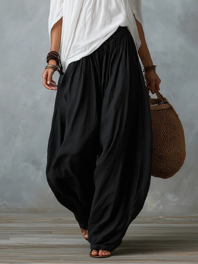 Alma | Completo Top Bianco Spalle Scoperte e Pantalone Ampio Lanterna