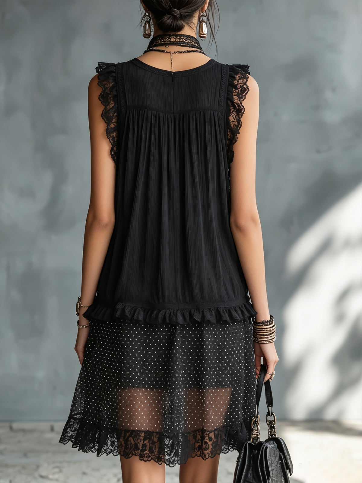 Auréline™ | Polka Dot Lace-Trim Ruffled Mini Dress
