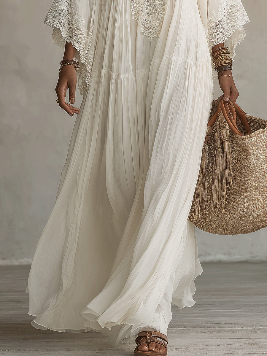Cosette™ | Lace V-Neck Batwing Sleeve Maxi Dress