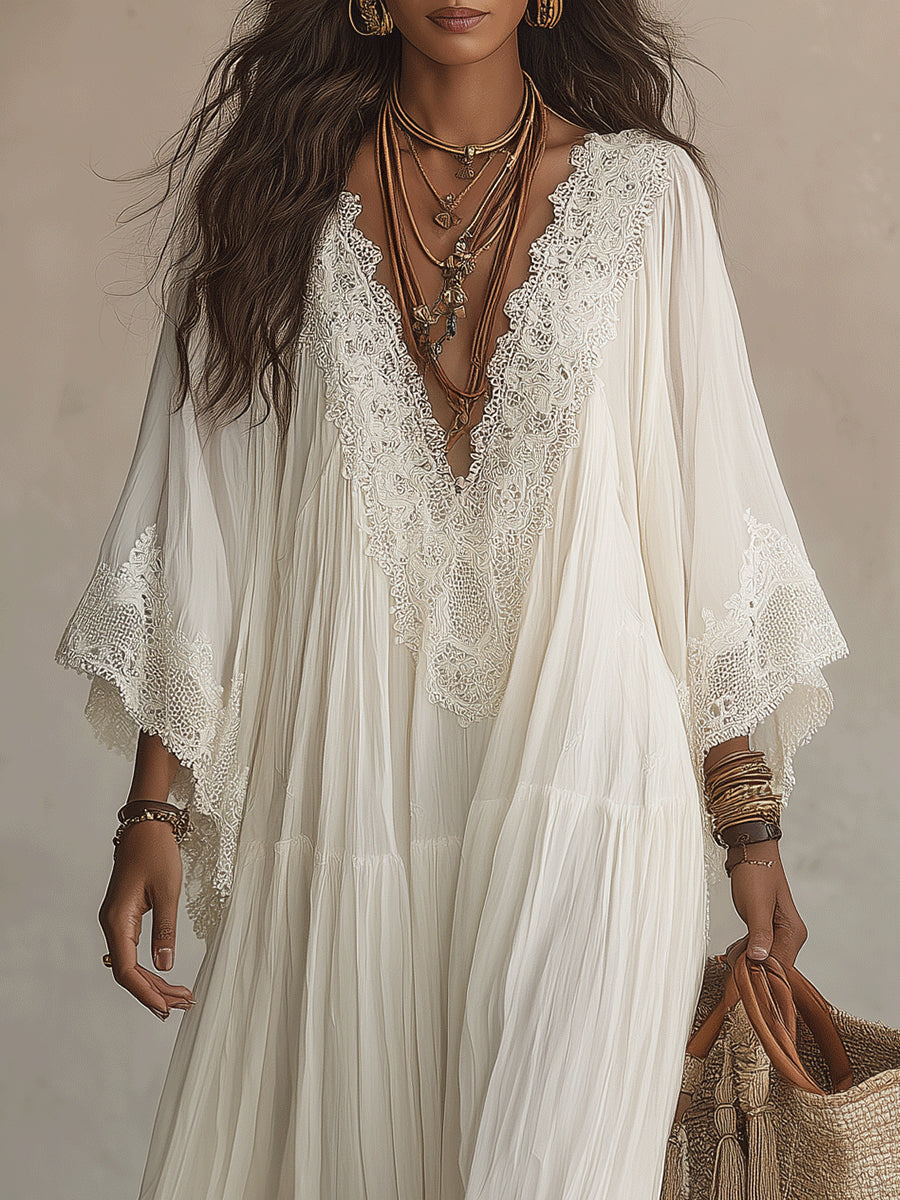 Cosette™ | Lace V-Neck Batwing Sleeve Maxi Dress