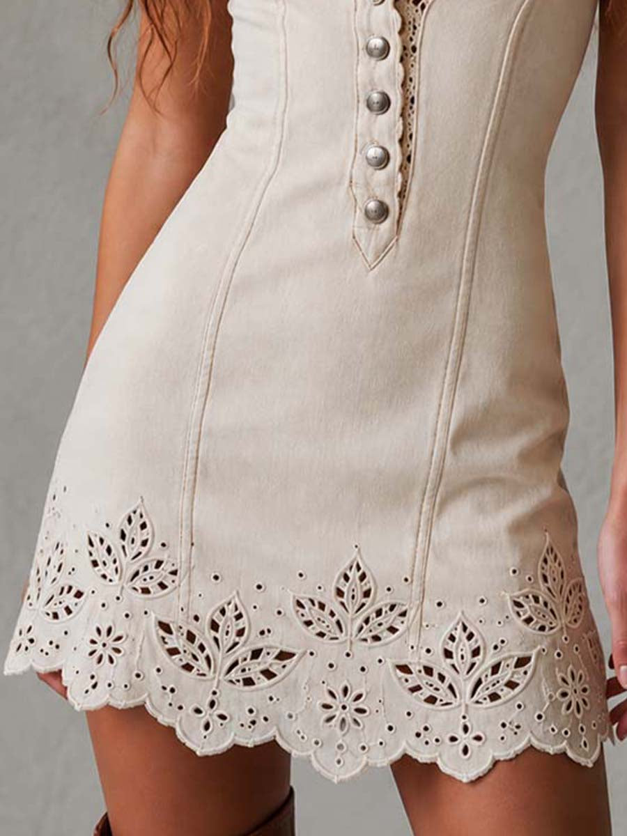 Orvana™ | Eyelet Lace V-Neck Mini Dress