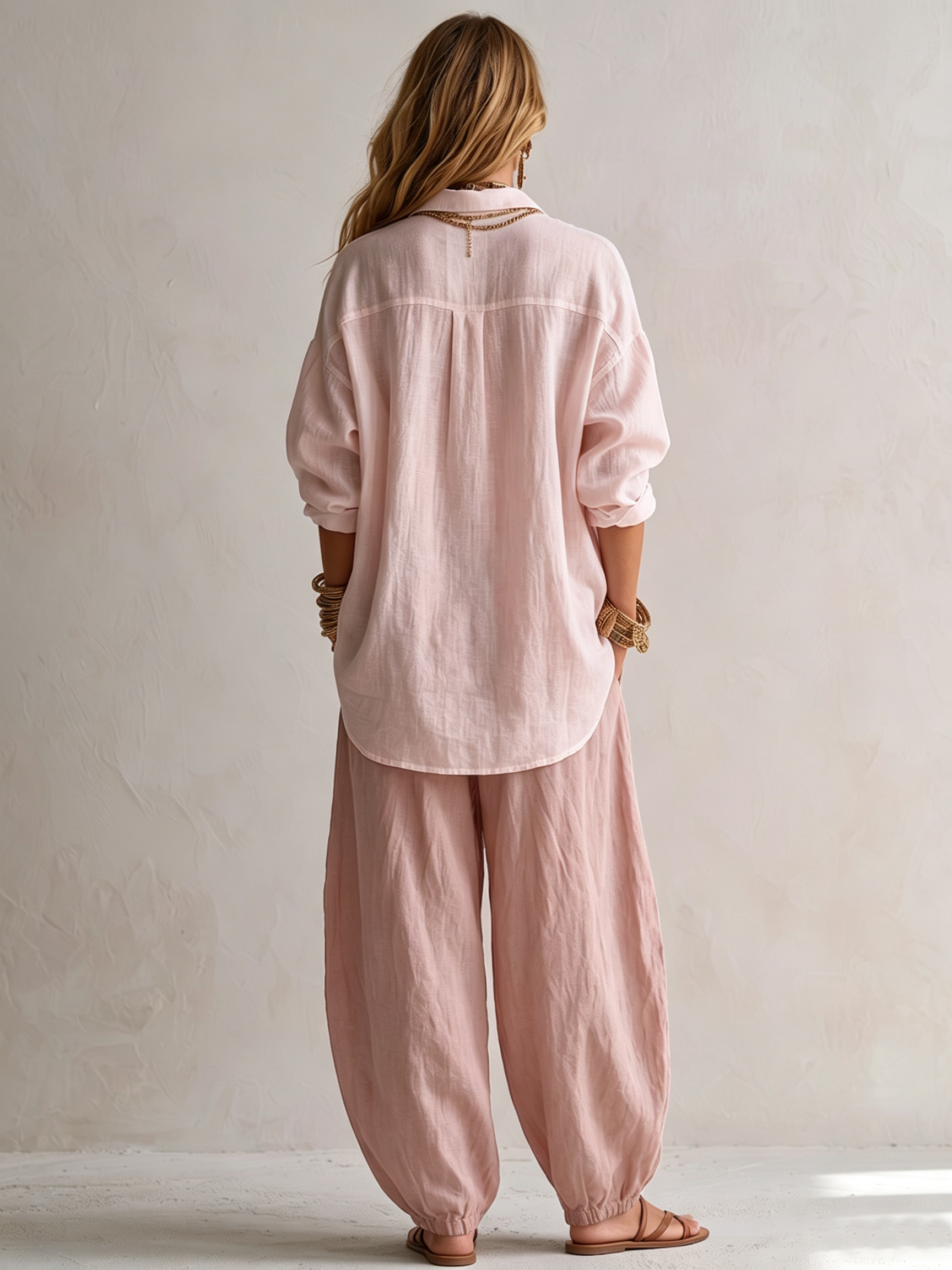 Capucine | White Loose Shirt and Olive Green Lantern Pants