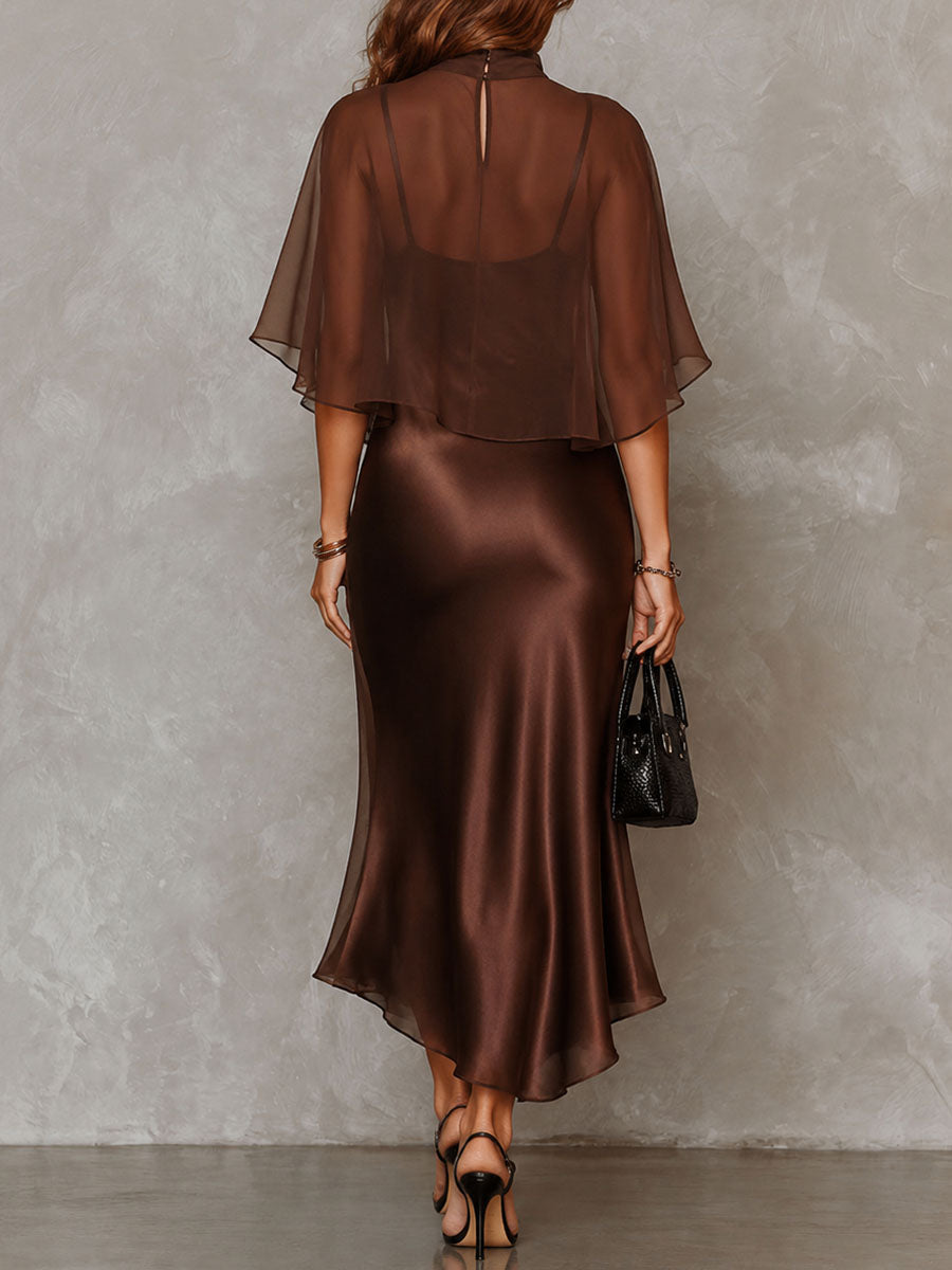 Kivara™ | Cape Overlay Midi Dress Two-Piece Set