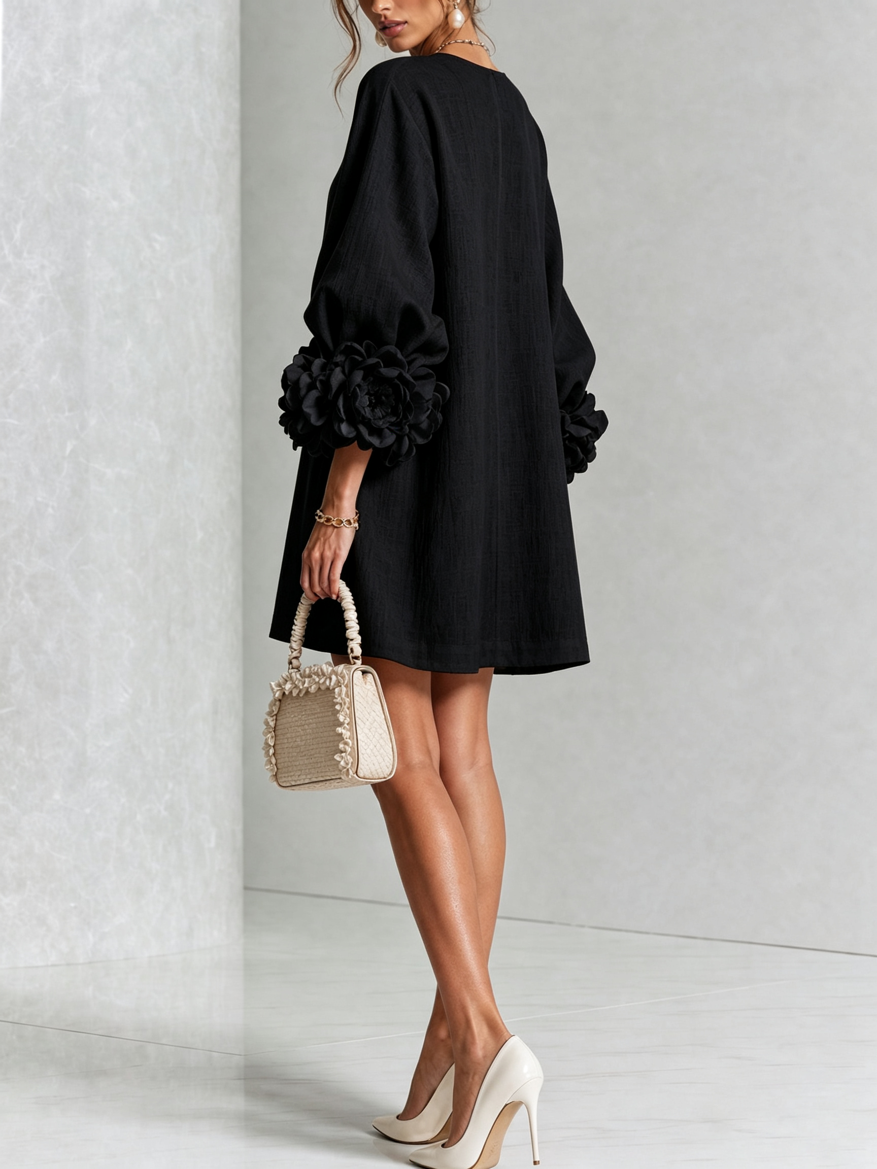 Florence™ | Floral Button-Down Mini Dress with Rose Knot Cuffs
