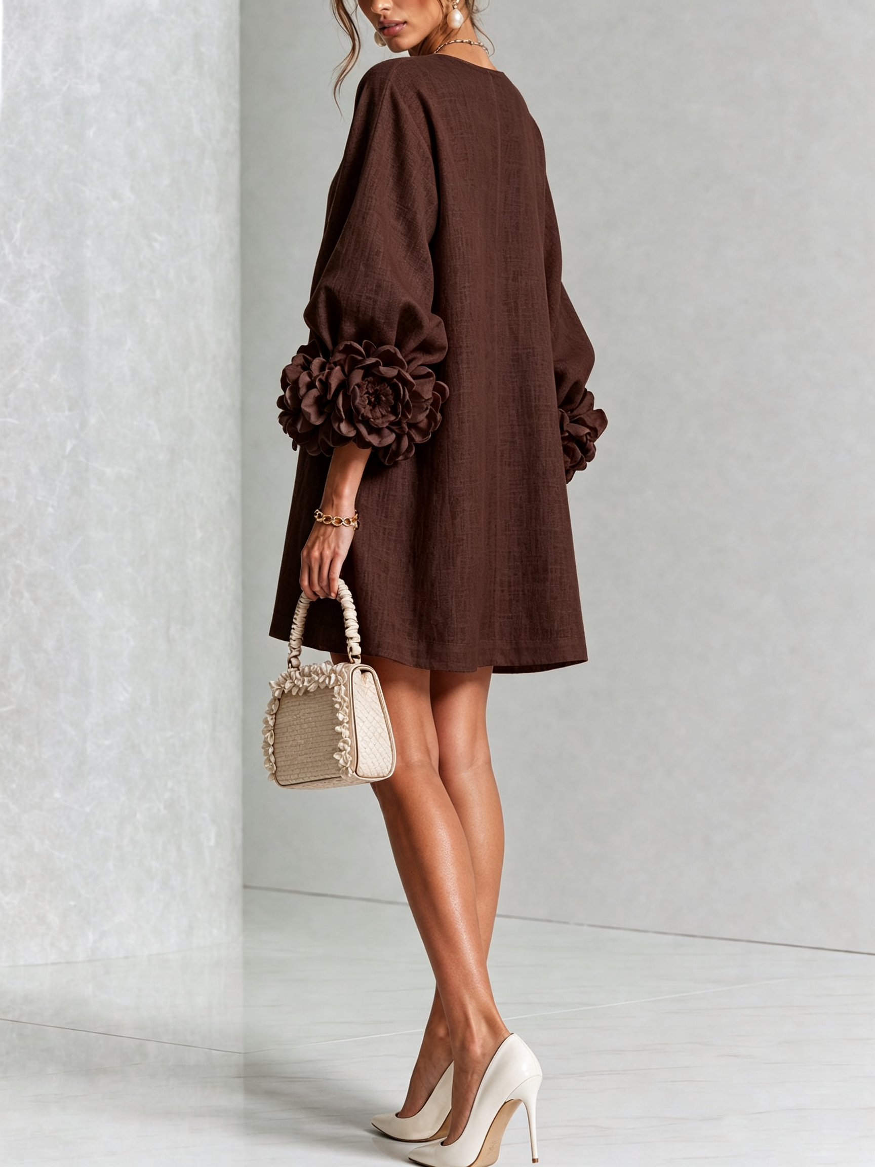 Clementine | Rosette-Cuff Button Shift Dress