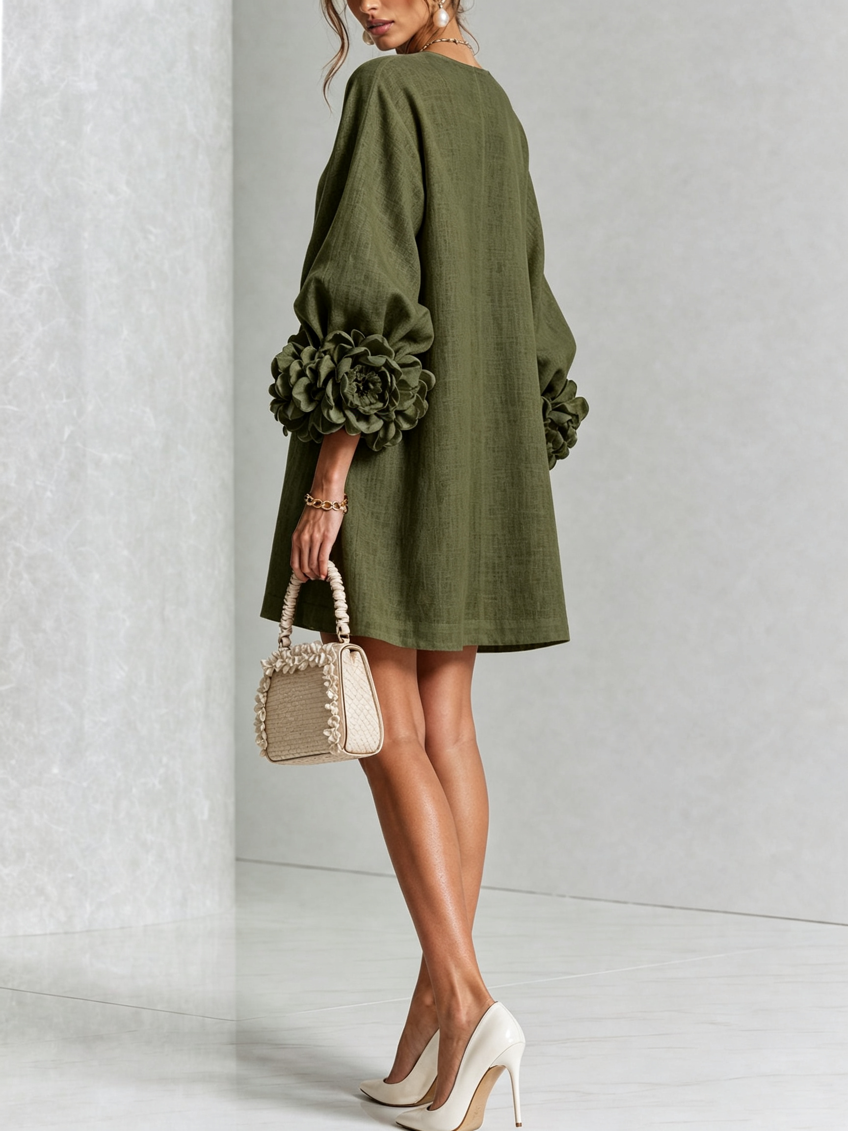 Florence™ | Floral Button-Down Mini Dress with Rose Knot Cuffs