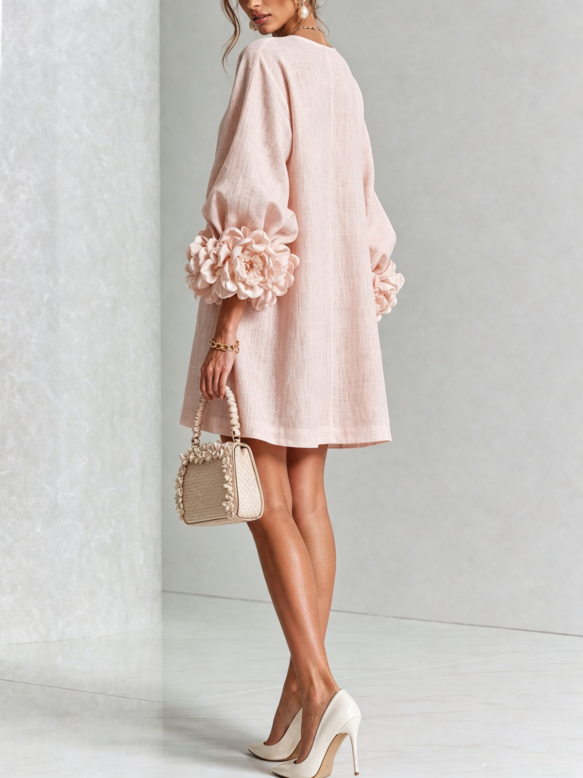 Clementine | Rosette-Cuff Button Shift Dress