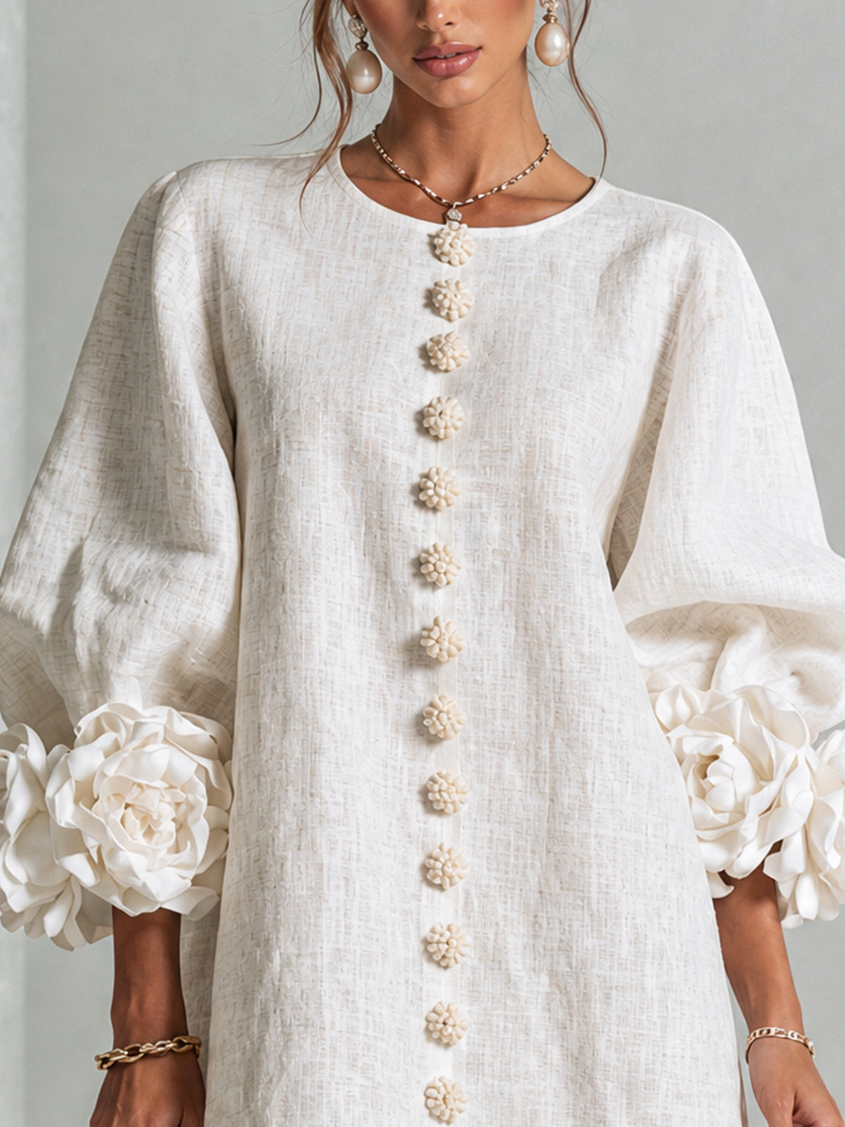 Florence™ | Floral Button-Down Mini Dress with Rose Knot Cuffs