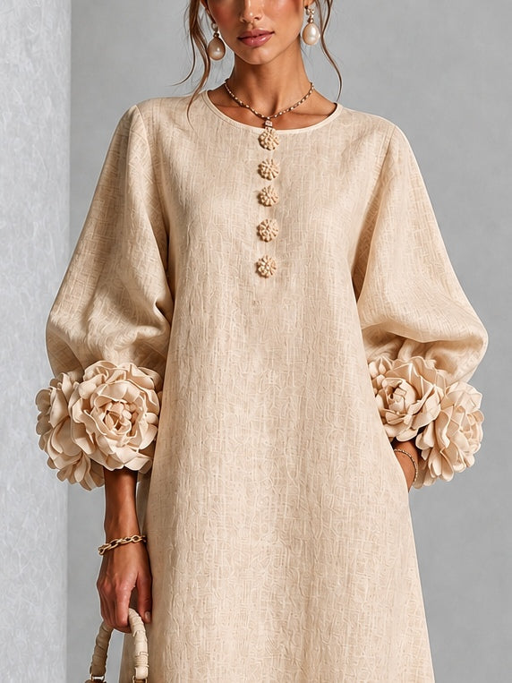Bianca™ | Floral Cuff Button-Front Midi Dress