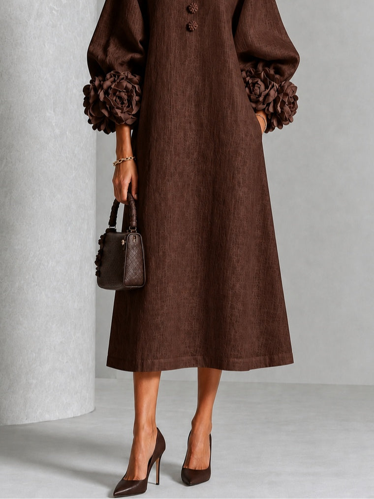 Toscana™ | Floral Button-Down Midi Dress With Sculptural Floral Cuffs