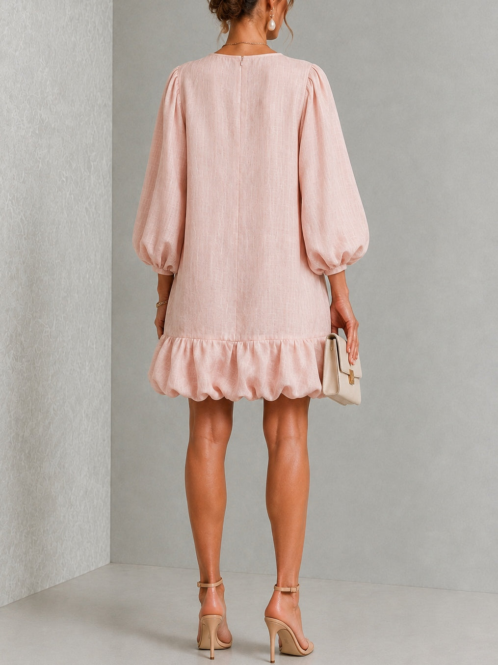 Anneliese | Button-Front Puff-Sleeve Dress with Ruffled Hem