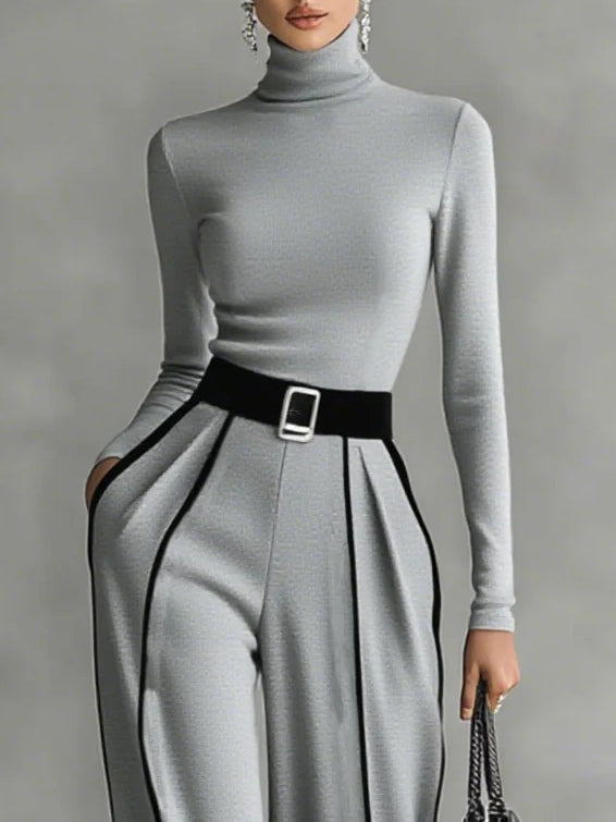 Delvina™ | Wide Leg Jumpsuit with Contrast Piping and Belt