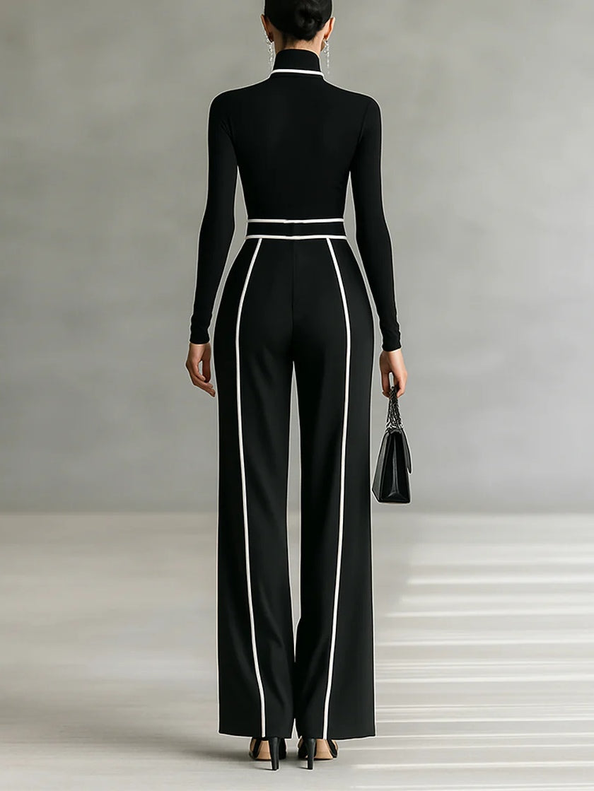 Delvina™ | Wide Leg Jumpsuit with Contrast Piping and Belt