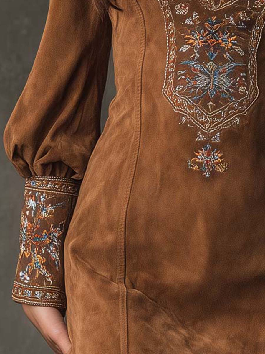 Silvana™ | Vintage Embroidered Mini Dress with V-Neck
