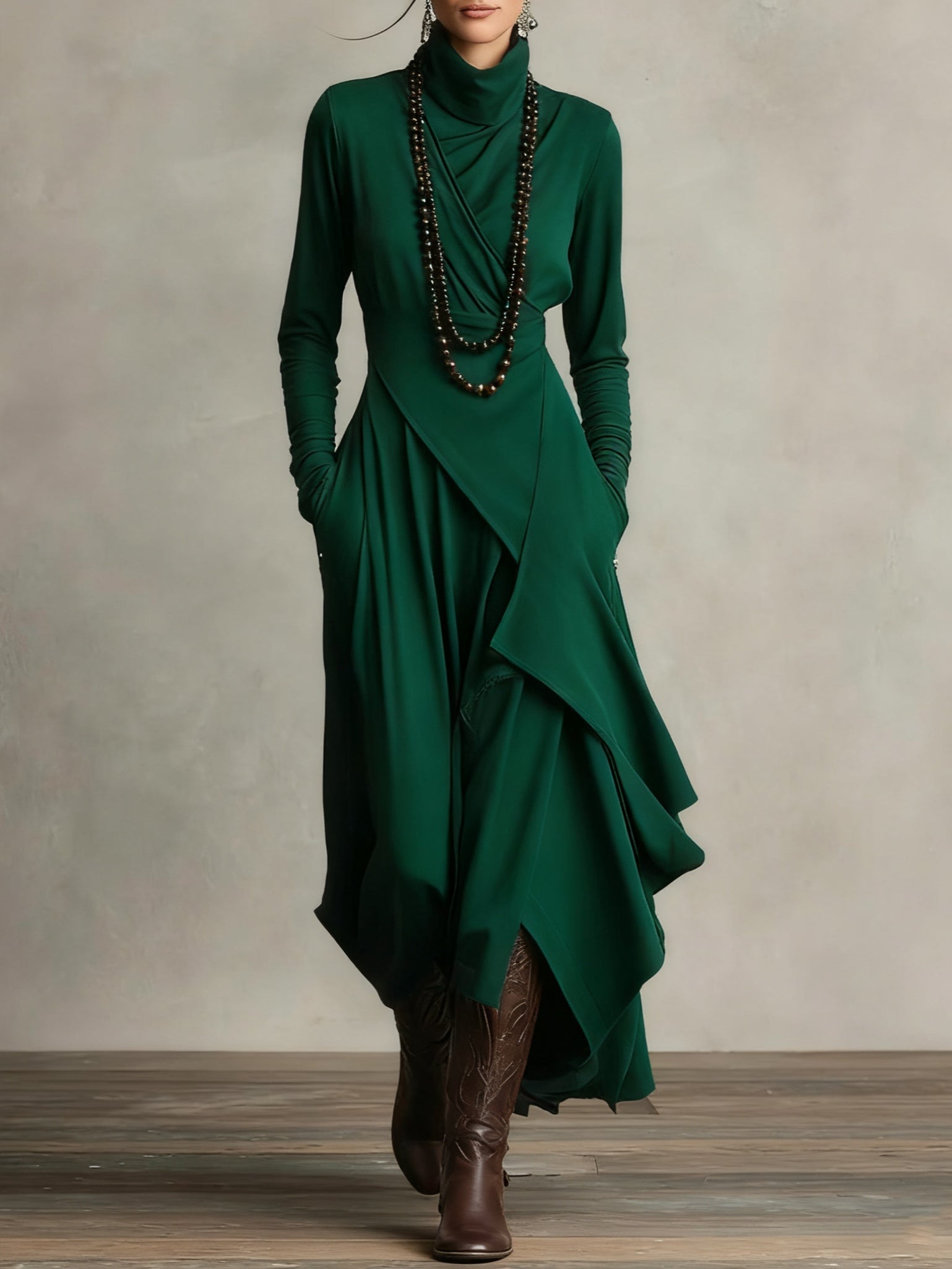 Ivelaine™ | Asymmetrical High-Neck Maxi Dress