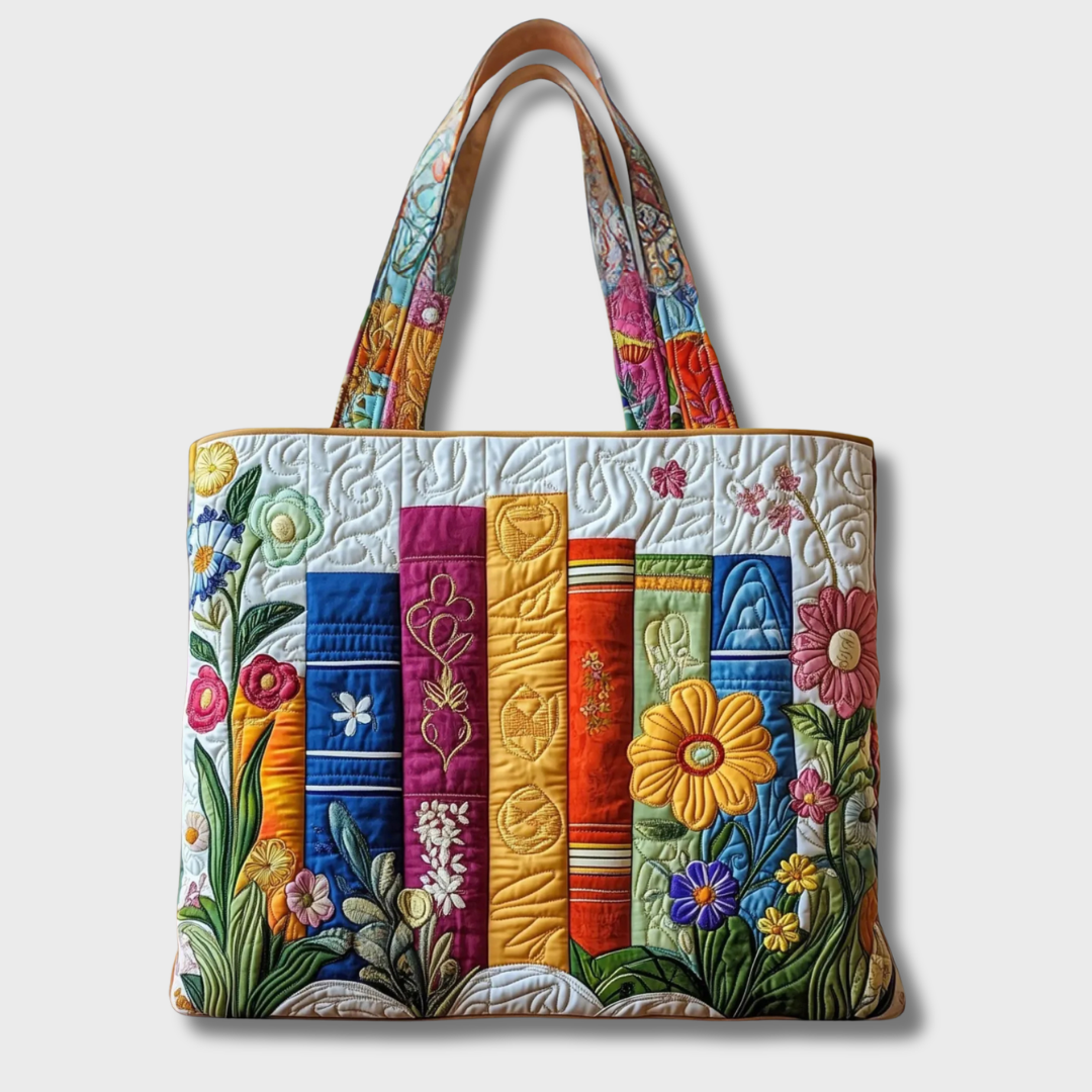 Rosvenelle™ | Handmade Quilted Floral Book Tote Bag