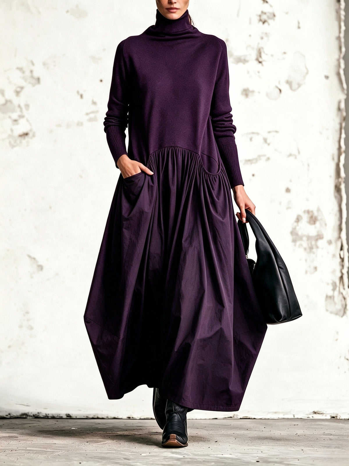 Nanette™ | High Neck Pocket Detail Oversized Maxi Dress