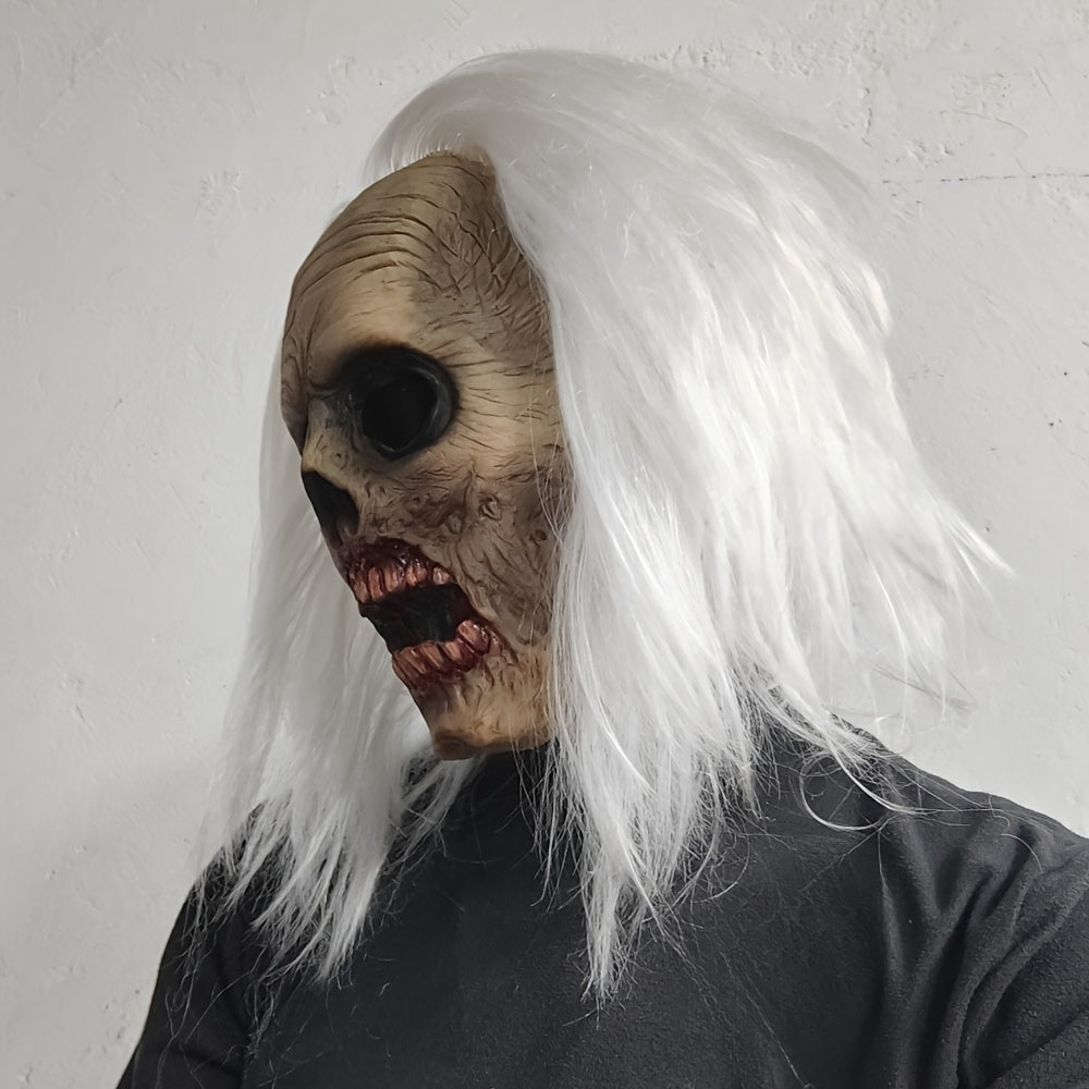 Women's Halloween White-Haired Skull Mask