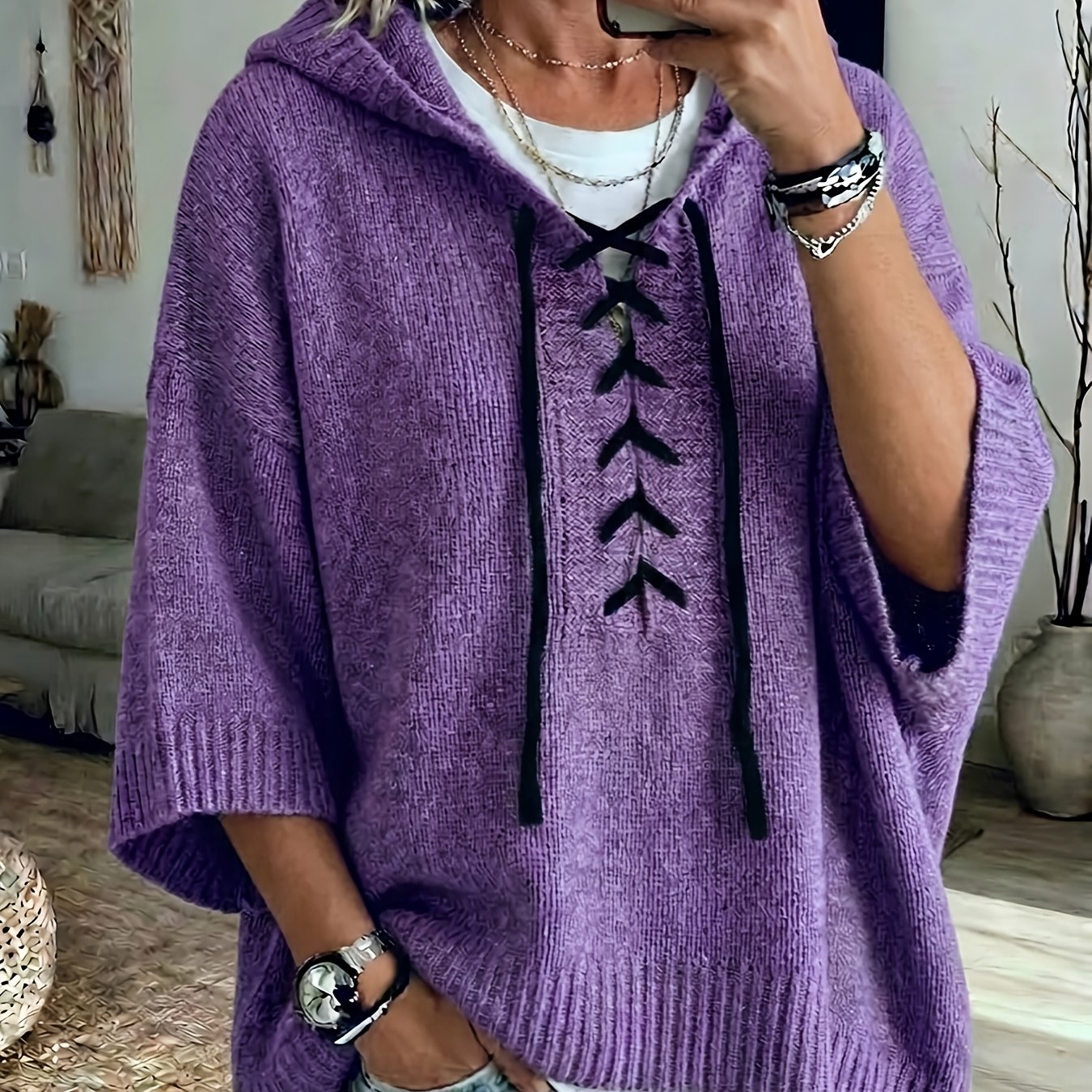 Bexley™ | Lace-Up Batwing Hooded Pullover