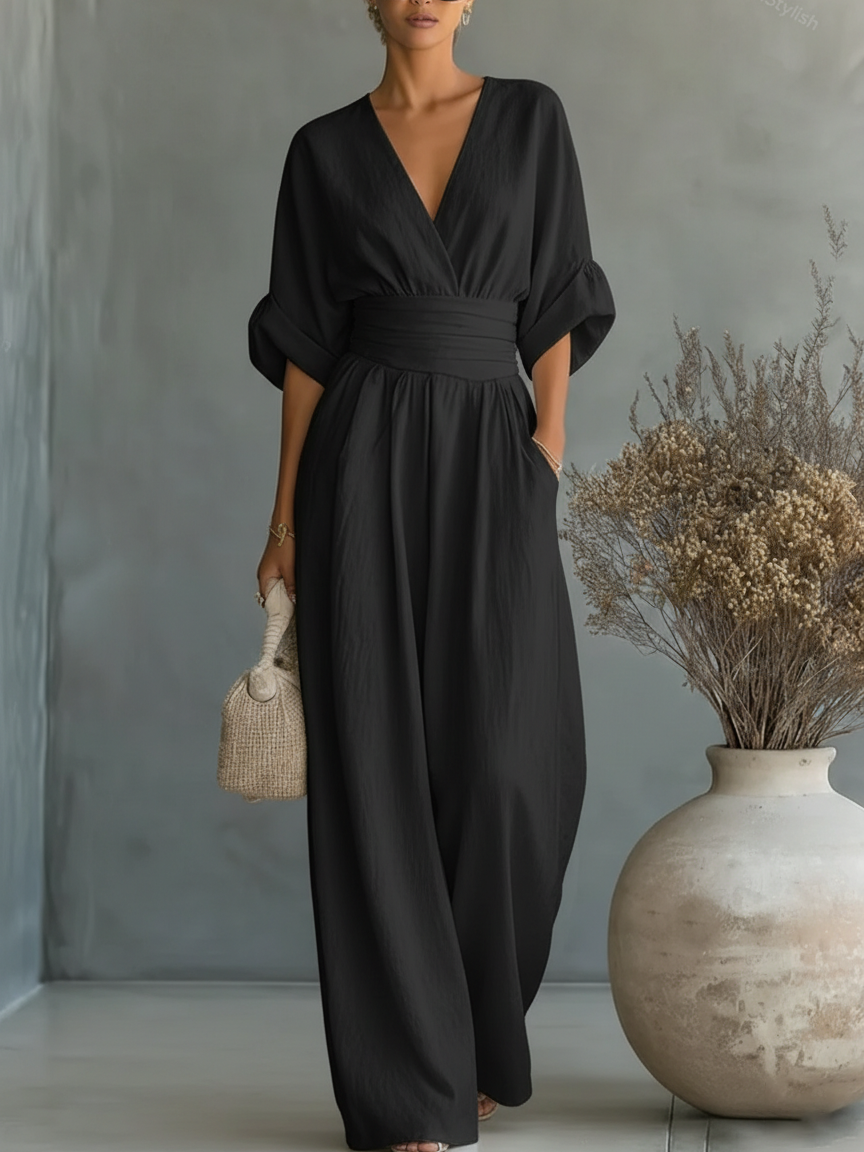 Katarina™ | Elegant V-Neck High-Waisted Wide-Leg Jumpsuit