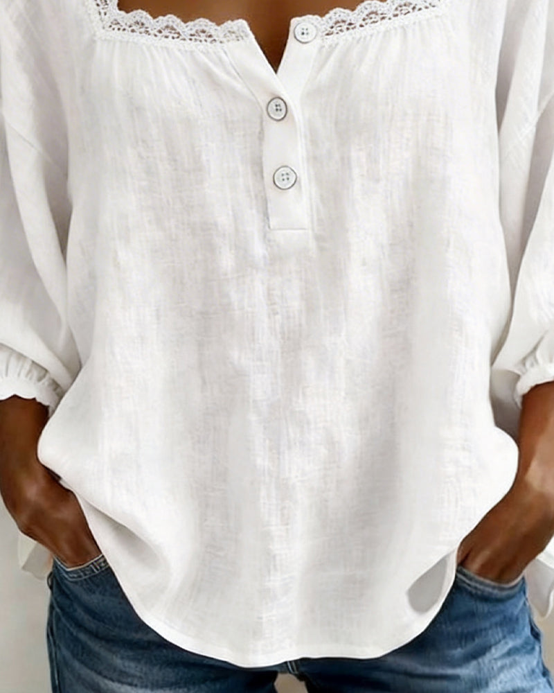 Trelaine™ | Lace-Trim Square Neck Blouse