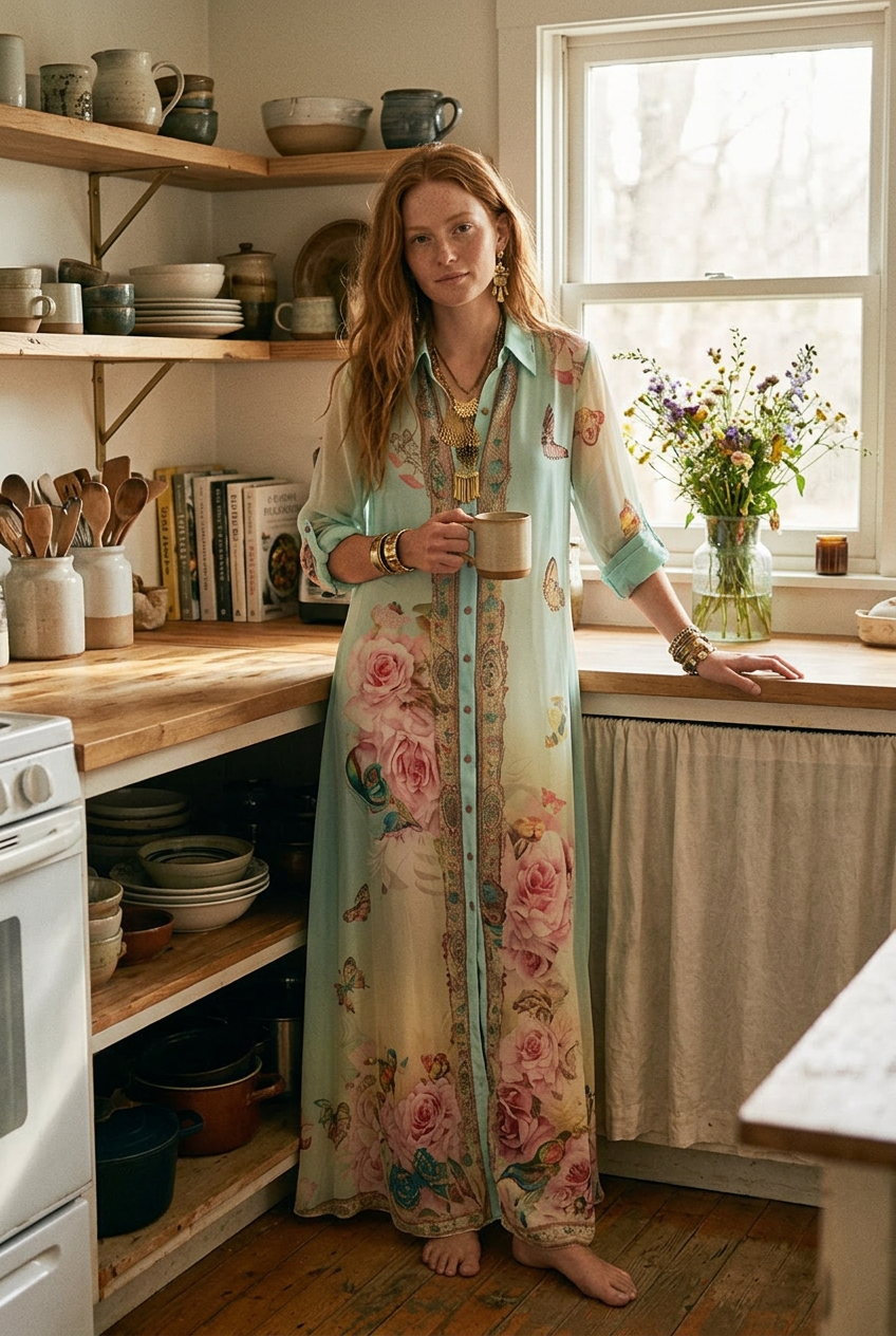 Ottilie™ | Baroque Style Mint Green Floral Maxi Dress