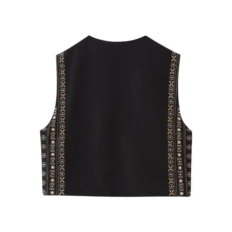 Women's Vest with Open Front and Embroidery