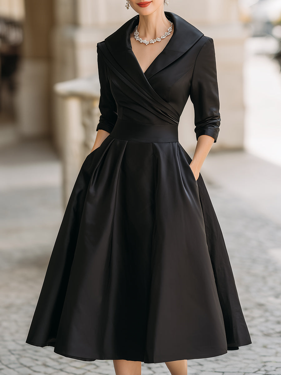 Katerijn™ | Vintage-Inspired Midi Dress with Draped Shawl Collar