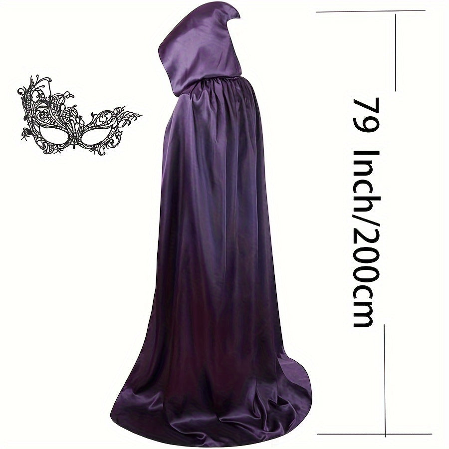Women's Halloween Dark Purple Hooded Cape & Mask Set