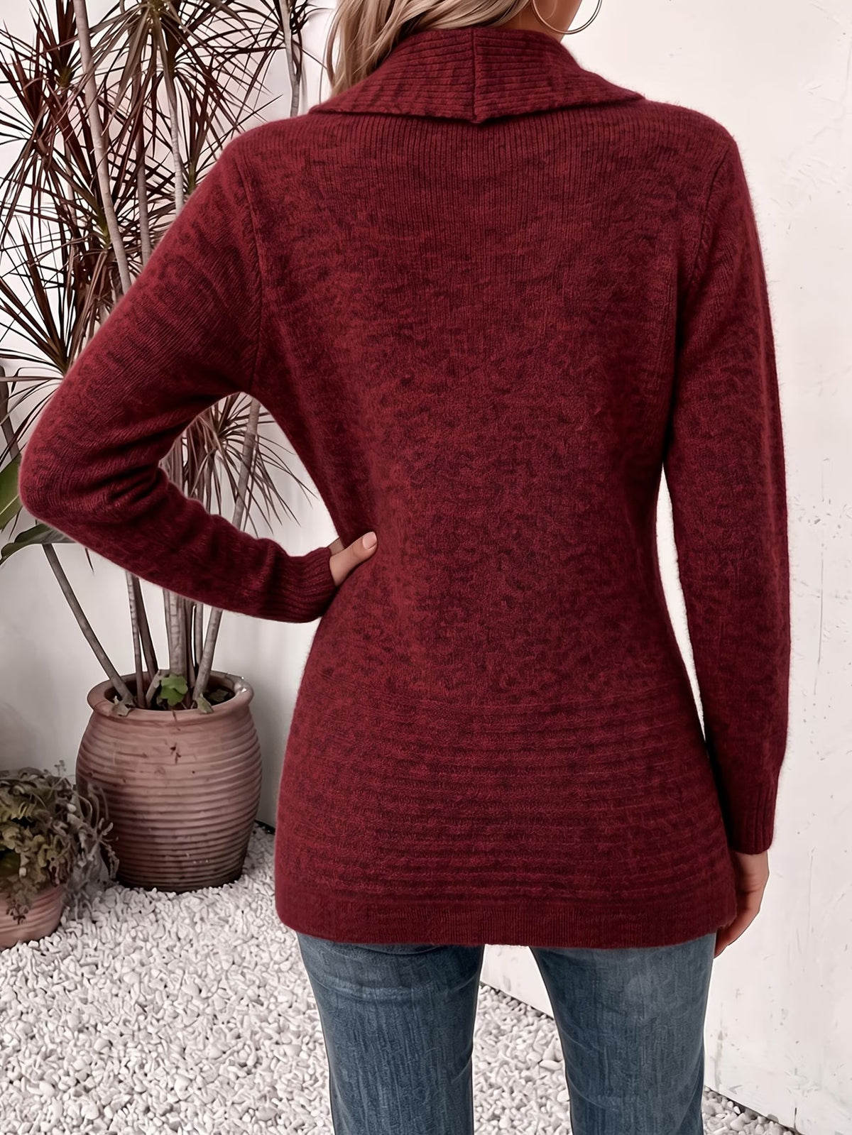 Marlowe™ | Burgundy Ribbed Knit Button-Tab Cardigan