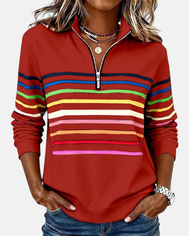 Vyclora™ | Rainbow Striped Half-Zip Sweatshirt