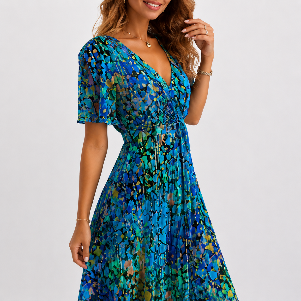 Seraphina™ | Floral Print V-Neck Midi Dress