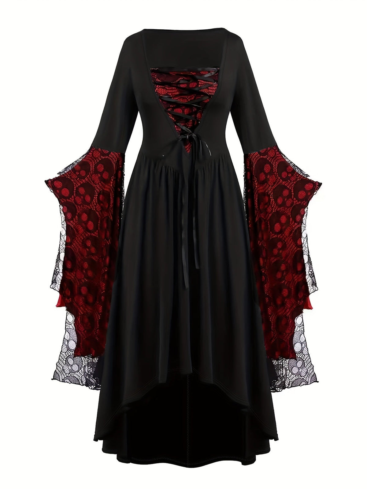 Women's Halloween Skull Print Bat-Sleeve Dress