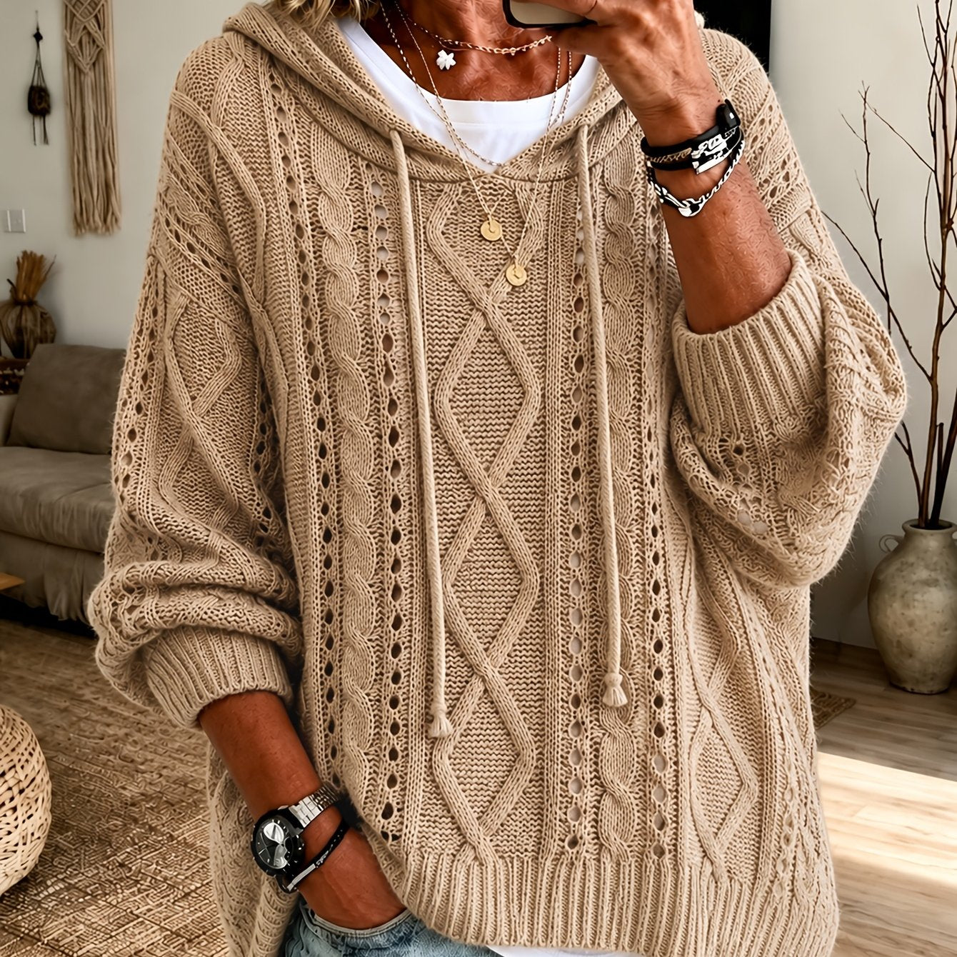 Dorianne™ | Cable Knit Hooded Sweater